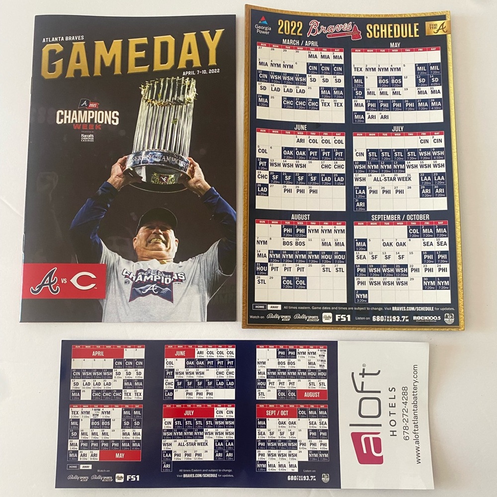 2022 Atlanta Braves Schedule Magnet, Pocket Schedule & Souvenir GAMEDAY program